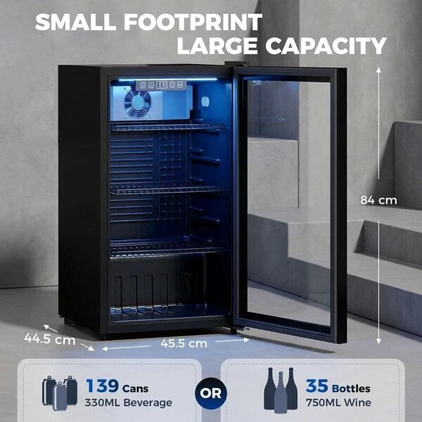 Bobobiy 90L Drinks Fridge, 139 Can Under Counter Freestanding Beer Fridge with LED Light