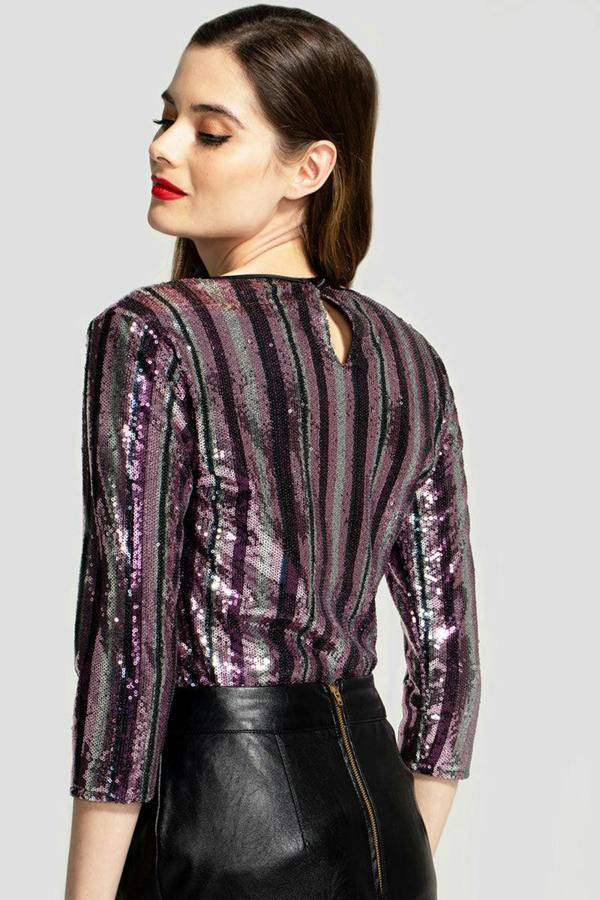 HotSquash V Neck Sequin Party Top