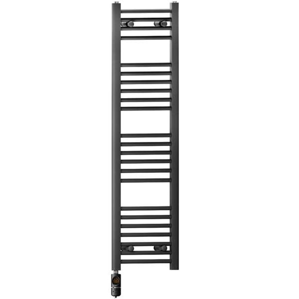 MYHOMEWARE 400 x 1200 mm Matt Black Electric Bathroom Towel Rail Radiator Heater With AF Thermostatic Electric Element Pre-Filled