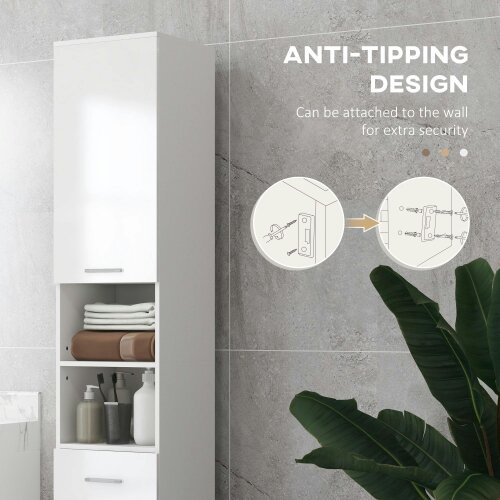 Wyld Haus Secoli Tall Slim High Gloss White Storage Bathroom Cabinet With Drawers Shelves And Double Doors