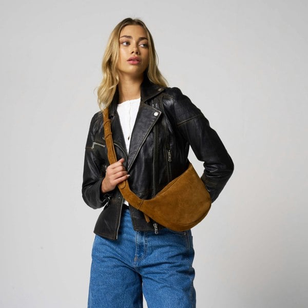Barneys Originals Tan Suede Crossbody Bag