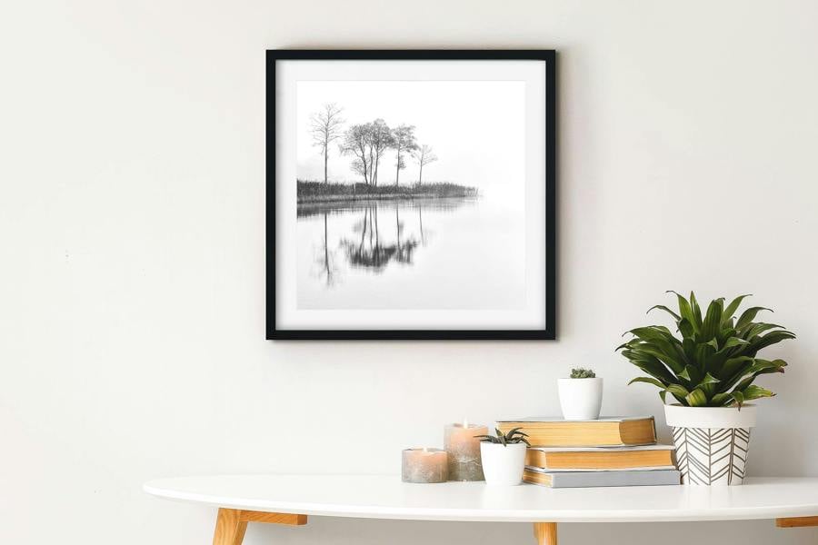 Reflective wall art black and white photographic print