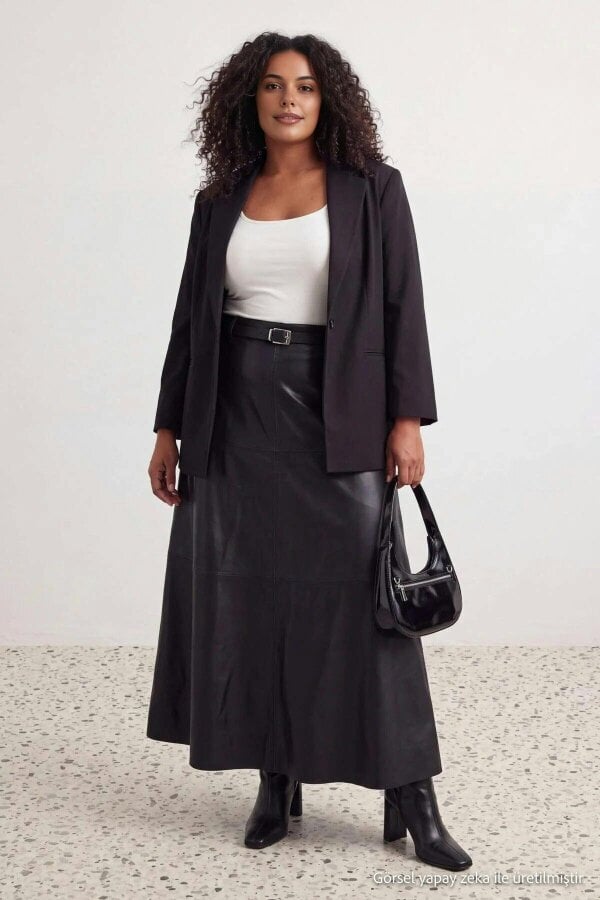 WOVCOR High Waist A-Line Faux Leather Maxi Skirt