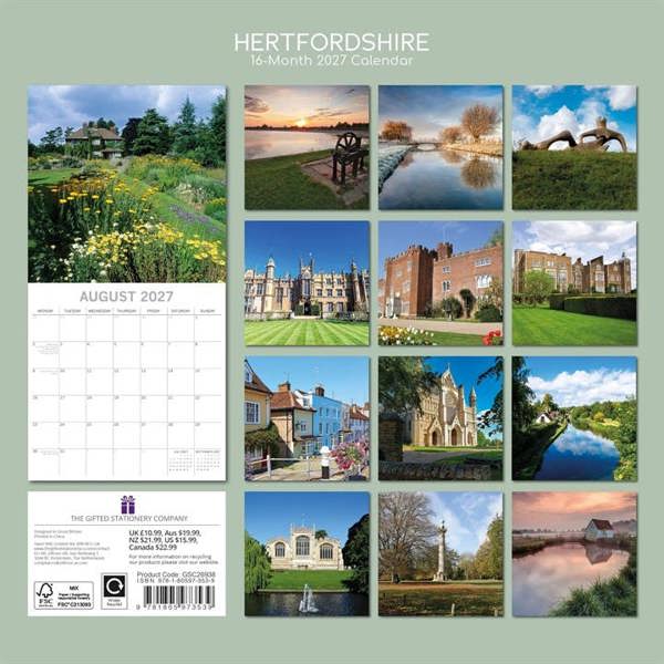Hertfordshire Calendar 2027, Wall Calendars, Month To View, Travel, Gift