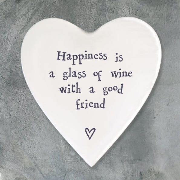 Porcelain Heart Coaster – “Happiness Is a Glass of Wine with a Good Friend” Sentimental Gift