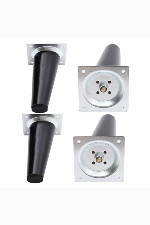 Living and Home 4Pcs 10cm H Black Round 10° Tilted Oak Furniture Replacement Legs with Flat Corner Galvanized Fixed Iron Plates