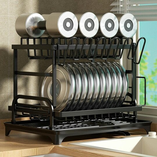 Havendro 2 TIER KITCHEN SINK DISH DRAINER RACK WITH DRIP TRAY CUTLERY HOLDER PLATE RACK
