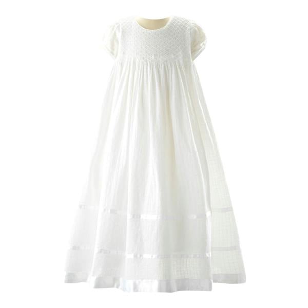Rachel Riley Long Christening Smocked Dress & Bonnet
