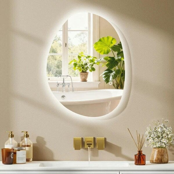 Bobobiy 70x50cm Bathroom Mirror with LED Lights, 3 Colours Dimmable, Anti-Fog, Memory & Touch Switch, IP44 - Silver