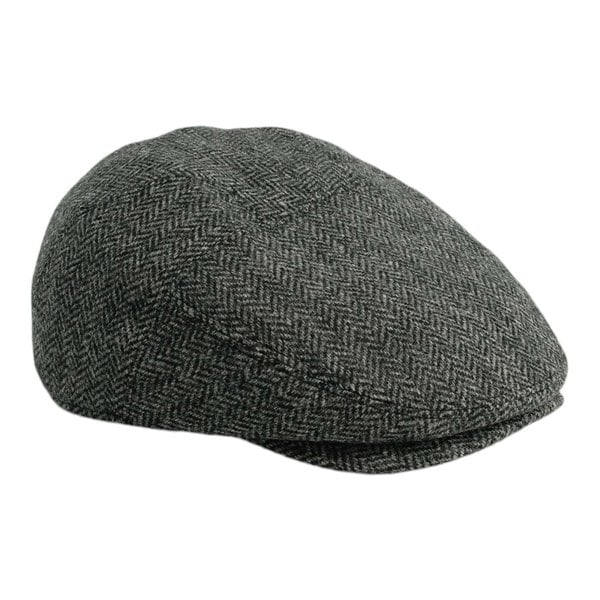 Gamble & Gunn 'Goodwood' Moon Tweed Grey Herringbone Flat Cap