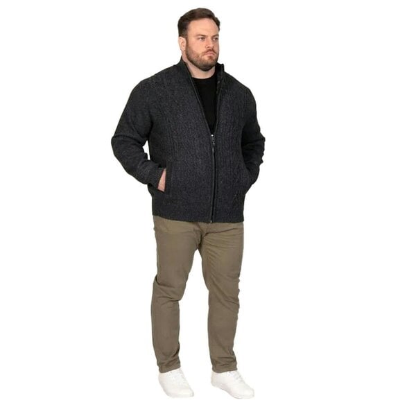 Duke Mens Eamon D555 Cable Knit Kingsize Jacket - Charcoal Marl - Charcoal Marl - 100% Mixed