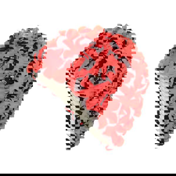 Red and black origami flower rubber swim cap with silver band