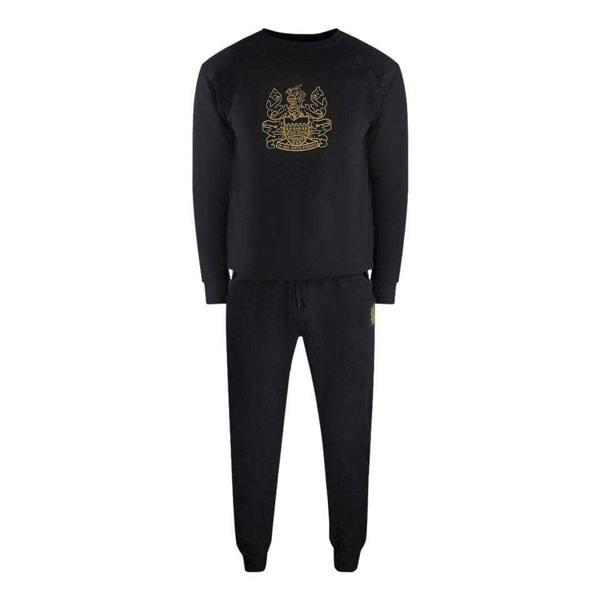 Aquascutum Mens Iconic Cotton Blend Crew Neck Tracksuit Set - Black