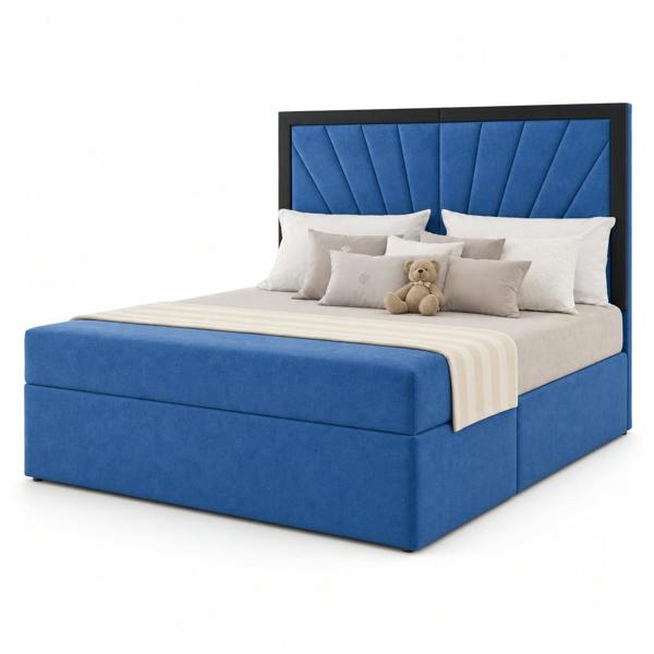 Great British Beds Mercer Contrast Border Divan Bed - Blue Plush