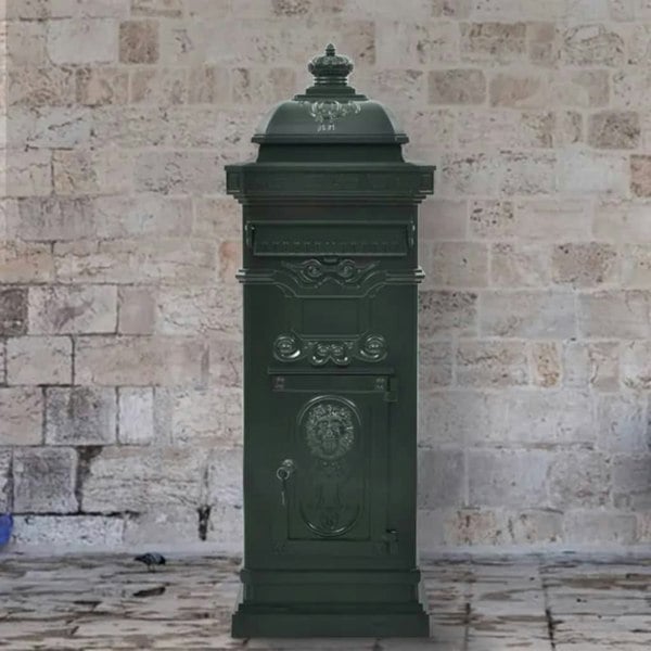 Berkfield Pillar Letterbox Aluminium Vintage Style Rustproof Green