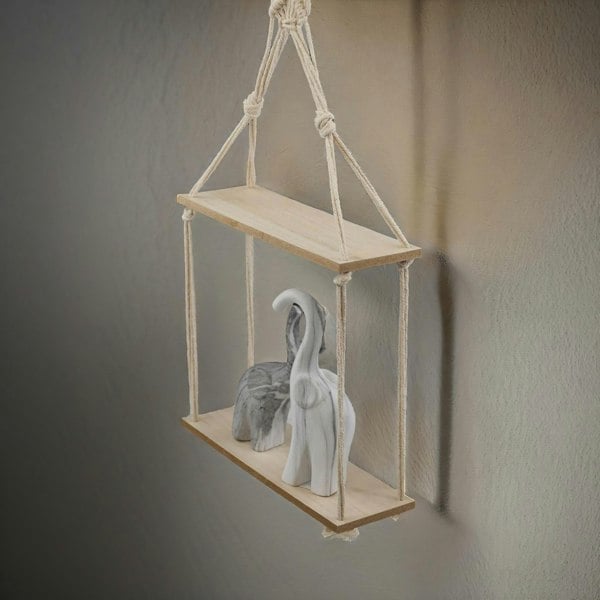 Rafaelo Mobilia 2 Tier Hanging Shelves With Rope Detail