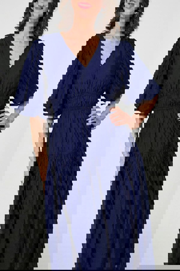 Navy | Printed 1/2 Sleeve Empire Maxi Dress
