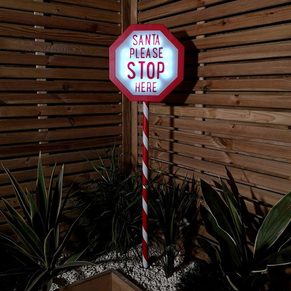 Samuel Alexander 1.1m Battery Operated Light up Santa Stop Here LED Christmas Sign