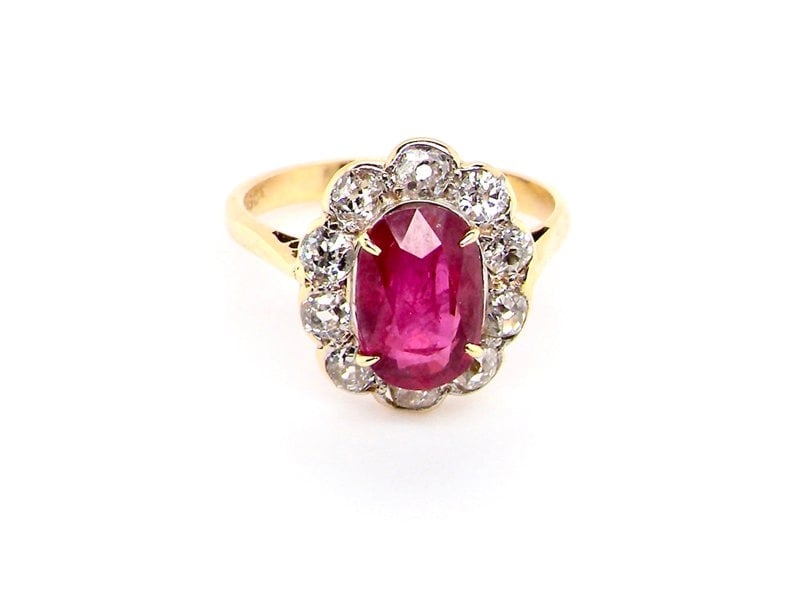 mid 20th century ruby and diamond cluster ring