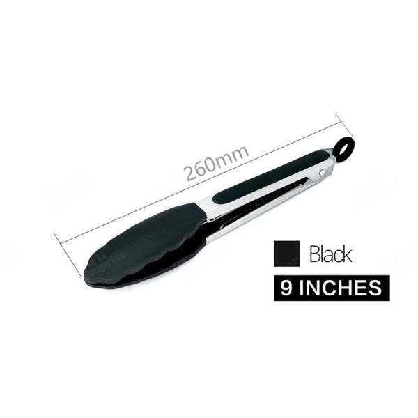 Anygleam Tong Stainless Steel Small Black Handle Clip Heat Resistant Cooking Baking Salad Steak Kitchen Gadget