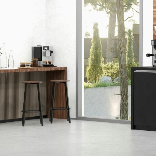 Wyld Haus Kabato Metal And Wood Rustic Brown Industrial Bar Stools Set Of 2 With Footrest