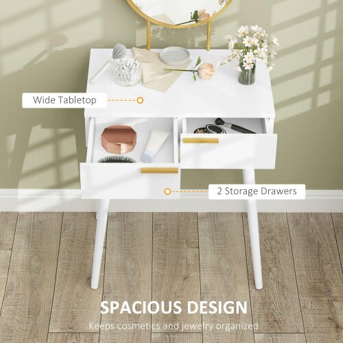 Wyld Haus Sovaha White Elegant Dressing Table With Round Mirror 60 x 40 x 123cm