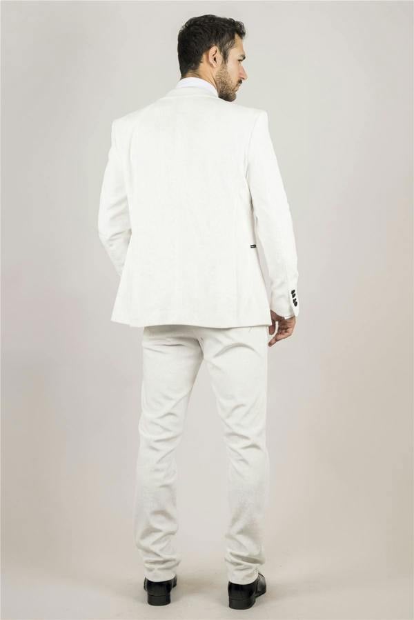 Infinity Leather Men's White 3 Piece Velvet Wedding Tuxedo Formal Suit