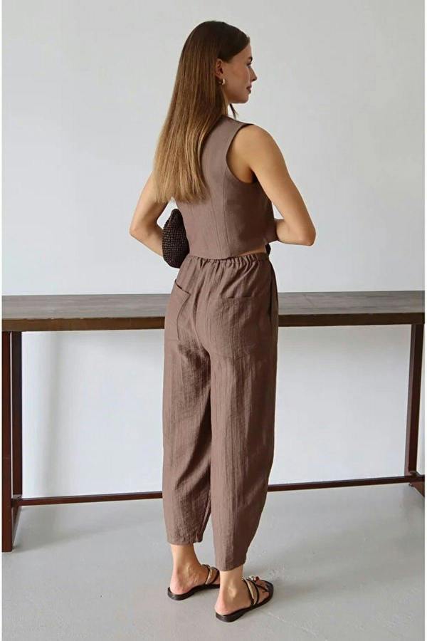 V Neck Sleeveless Vest and Wide Leg Trousers Co-ord Set