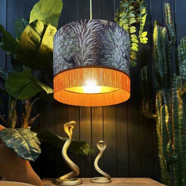 love frankie enchanted woods lampshade with gold lining and fringe in cinnamon