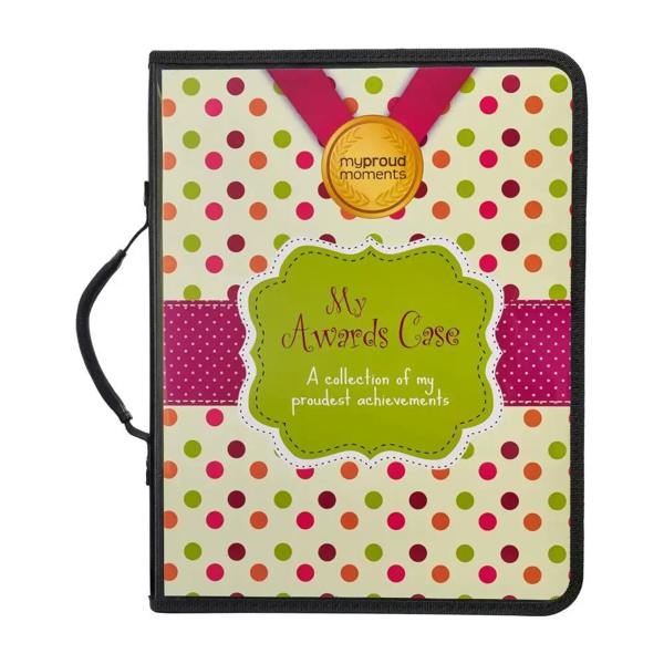 Vibrant polka dot My Proud Moments medal case with colorful accents