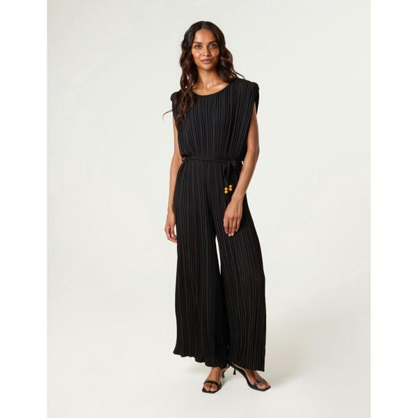 Blue Vanilla Pleated Shoulder Pad Jumpsuit
