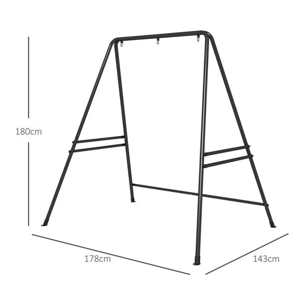 Black A-frame hanging chair stand with side crossbars and 3-point base