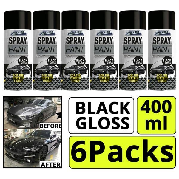 Carpride 6X Gloss Black Car Spray Paint 400ml