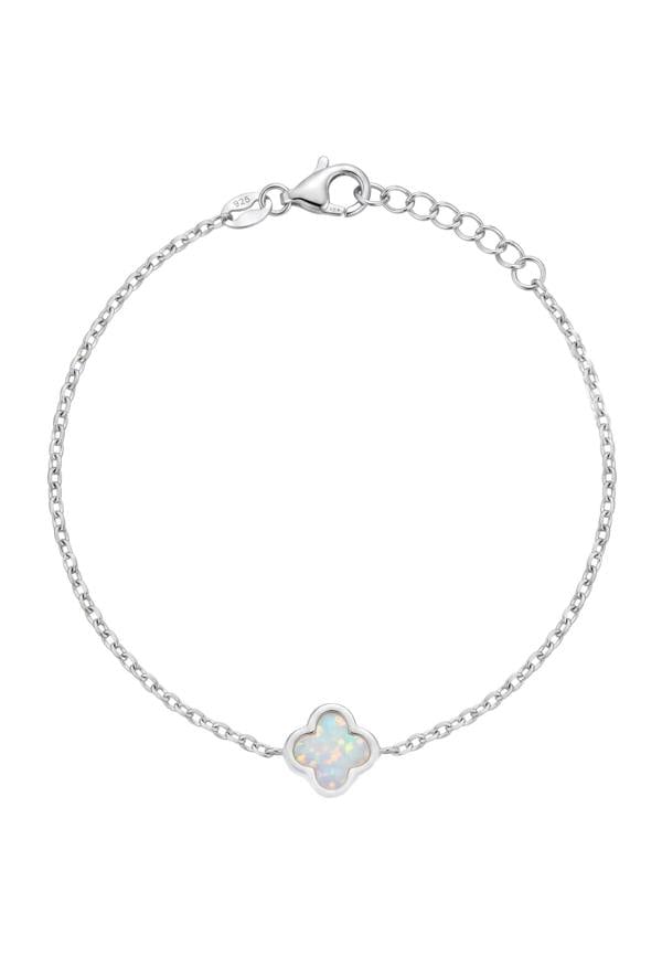 Latelita Flower Clover White Opal Bracelet Silver