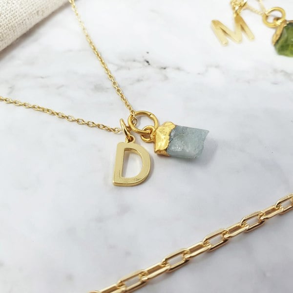 18k Gold Vermeil Plated Initial And Birthstone Necklace