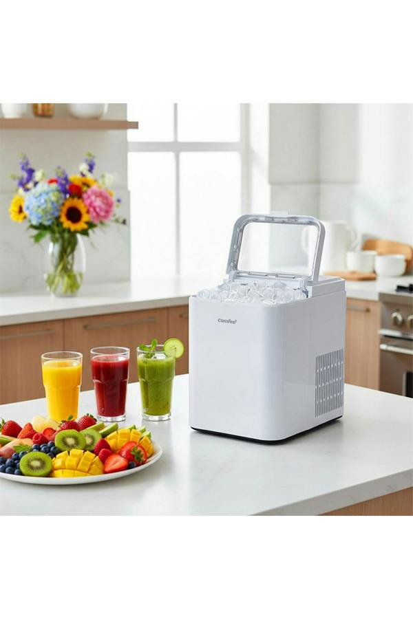 Living and Home Self-Cleaning Ice Maker Machine with 1.3L Water Tank, Ice Scoop & Detachable Basket