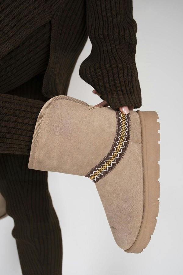 Karsie Suedette Embroidered Flat Ankle Boots - Camel