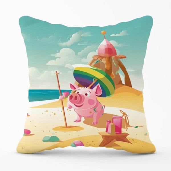 Warren Reed Piglet On A Beach Holiday Cushions