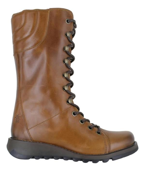 Fly London STER Womens Zip-Up Lace Wedge Leather Mid Calf Boots