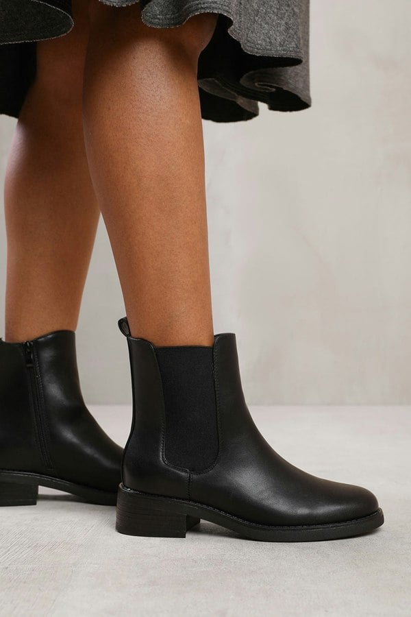 Where's That From Olivia Wide Fit Ankle Boot With Elastic Panel and Side Zip in Black Faux Leather