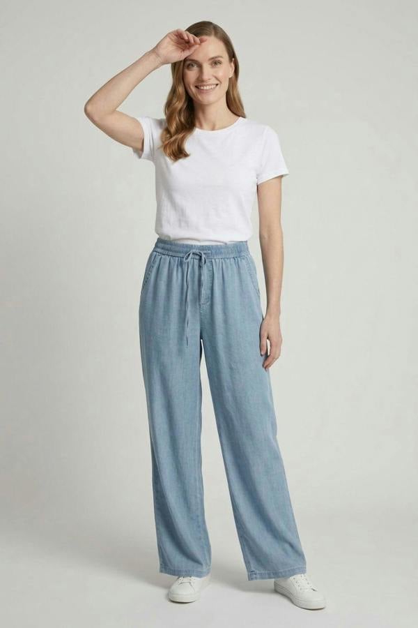 Blue | Tie Waist Wide Leg Casual Trousers