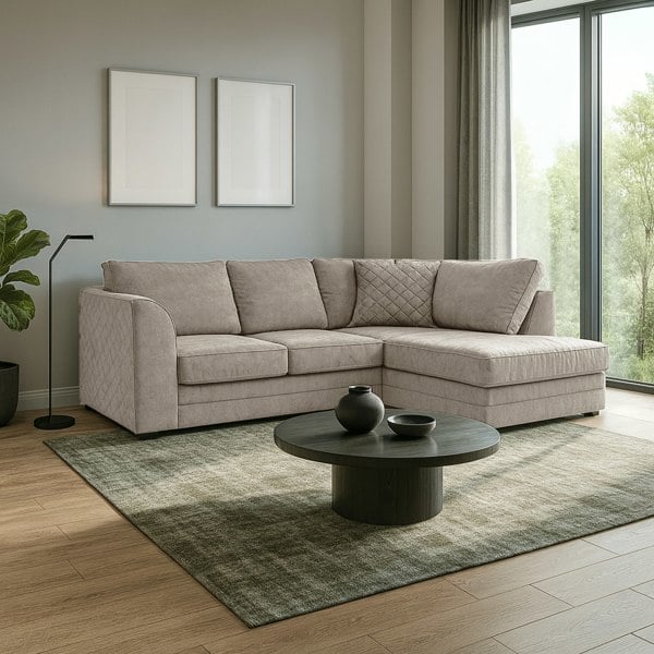 Furnishings For Less Quilted Chenille Full Back Corner Sofa