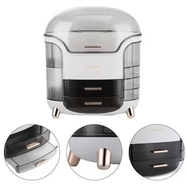 Dyzi Elegant Clear Dustproof Makeup Organizer 2 Drawers & Handle
