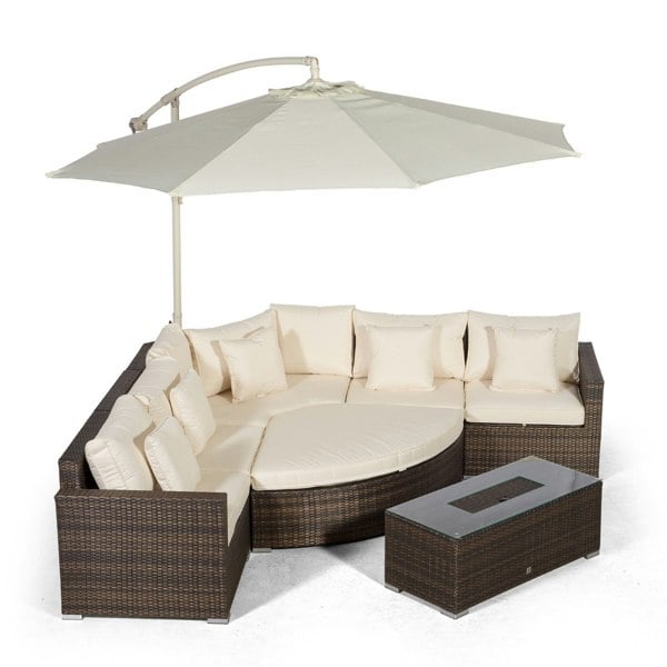 Giardino Santorini L Shape Modular 5 Seat Rattan Corner Sofa Set With Daybed Ottoman & Large Drinks Cooler Coffee Table