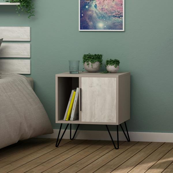 Decortie Glynn Modern Bedside Table with Metal Hairpin Legs Bedroom Nightstand with Storage 50.2cm