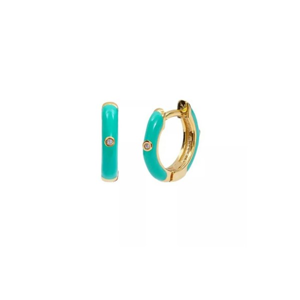 Spero London Turquoise Enamelled Jewelled Sterling Silver Hoops