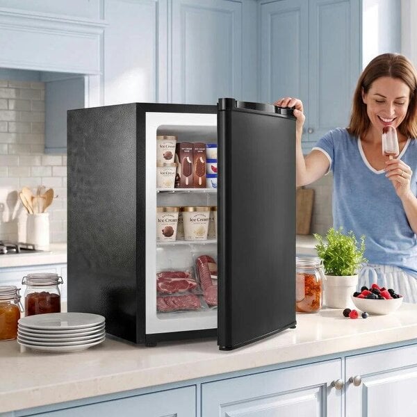 60L Tabletop Mini Freezer, Countertop Small Freezer with Reversible Door, Removable Wire Shelves, Black