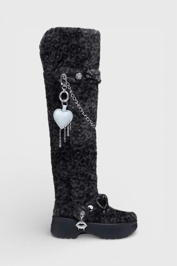 Crocs Classic Unfurgettable Knee High Boot Black Leopard