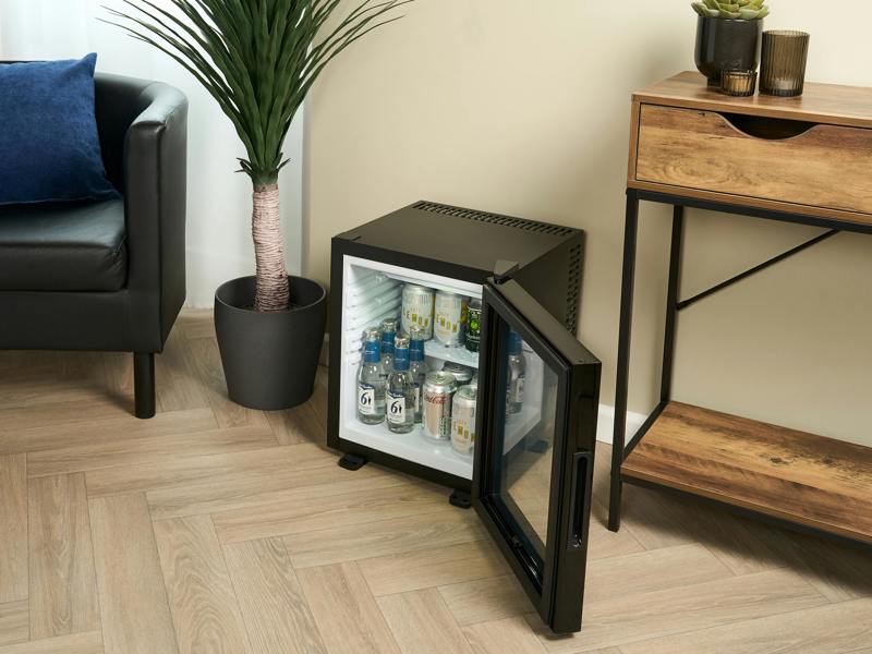 Corby Eton 20L Glass Door Minibar in Black - UK Plug