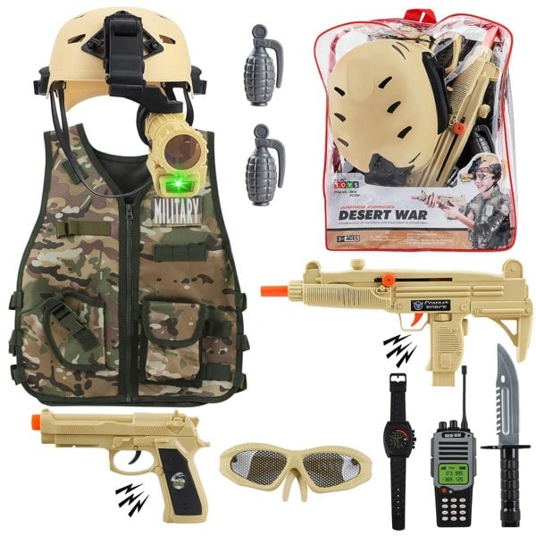 deAO Toys Camouflage Desert Soldier Costume Role Play Set with Helmet